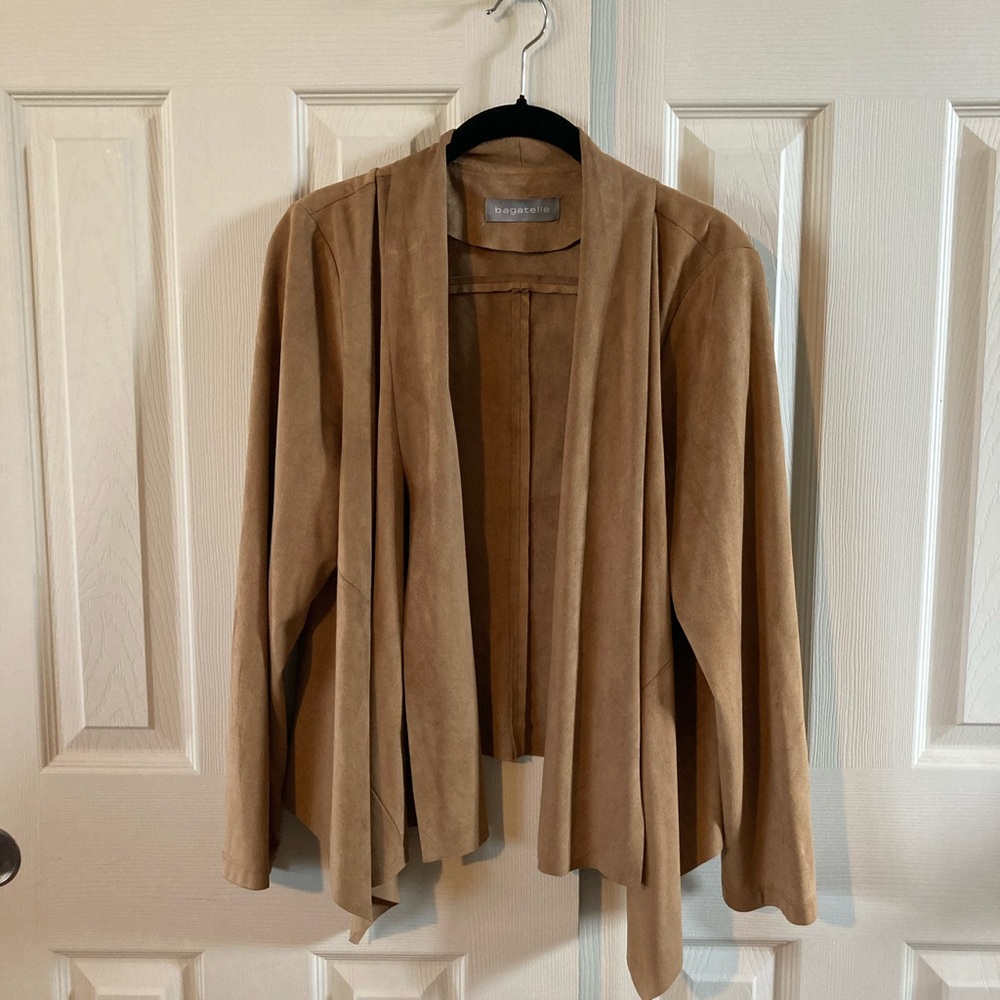 Bagatelle Camel Faux Suede Drape Front Jacket